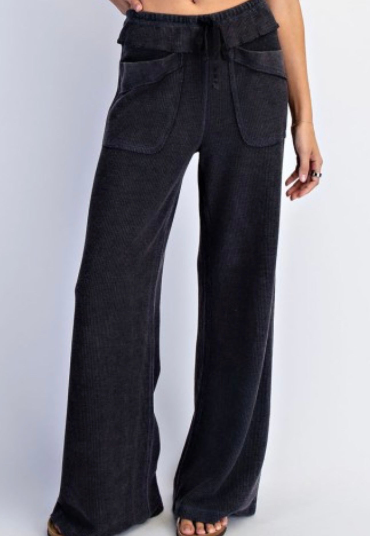 Mineral Washed Honey Comb wide Leg Pants