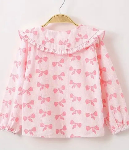 pink bow button up top