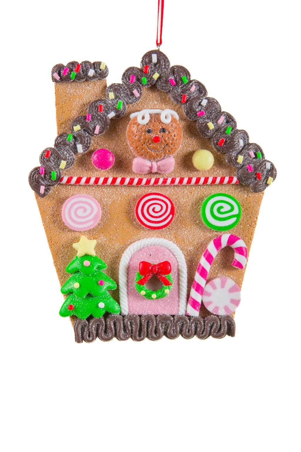 NEW - Hanging Brown Candycane Gingerbread House Display
