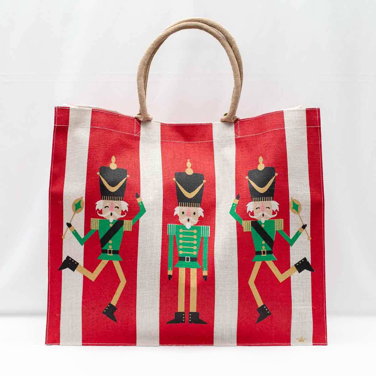 Dancing Nutcracker Stripe Carryall Tote Red/Green 22x19x8