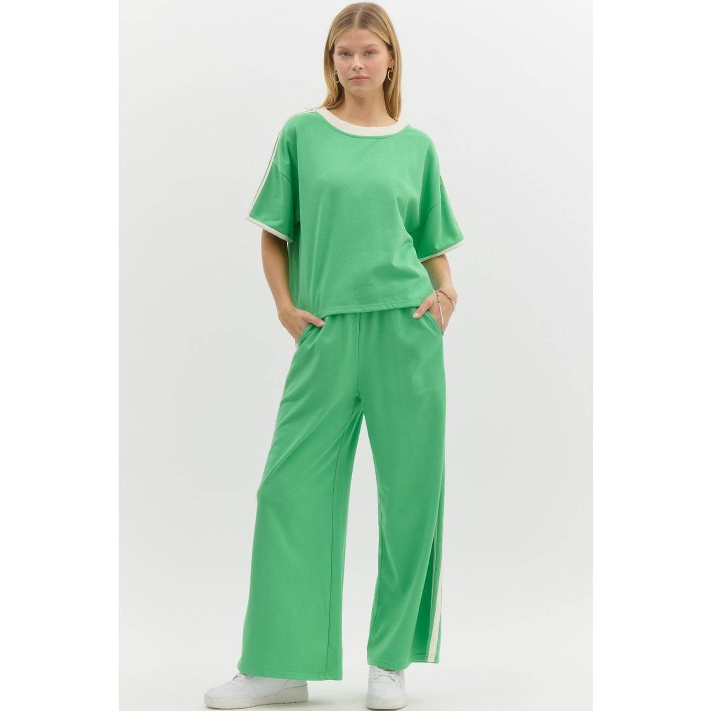 French terry knit high waist wide leg pants