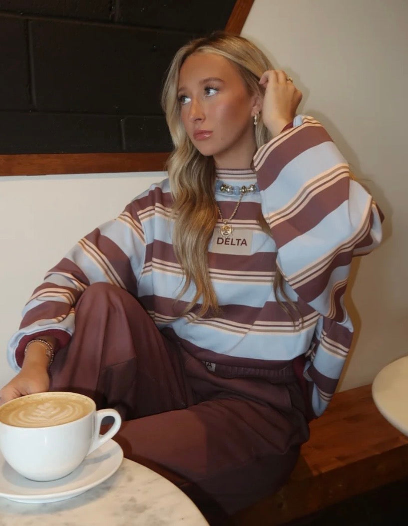 Delta Blue/Brown Stripe Mockneck and Pant Set