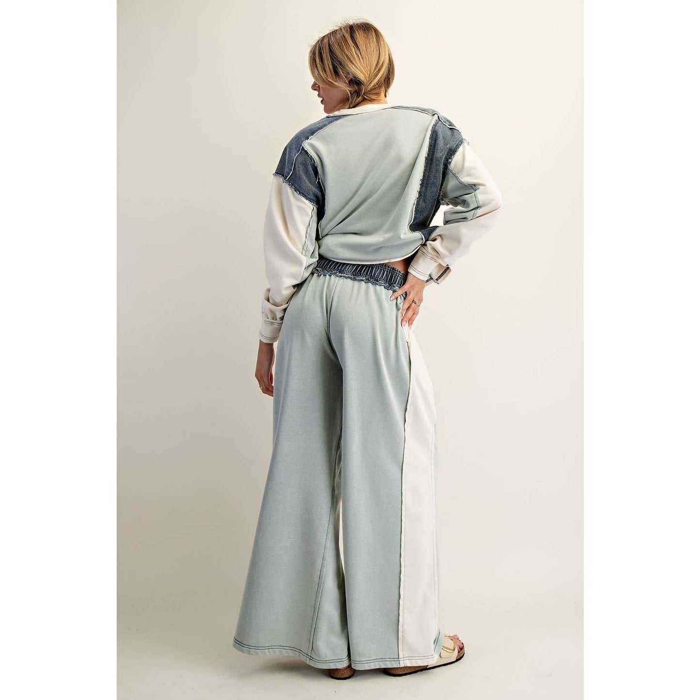 Color Block Denim Drawstring Pants