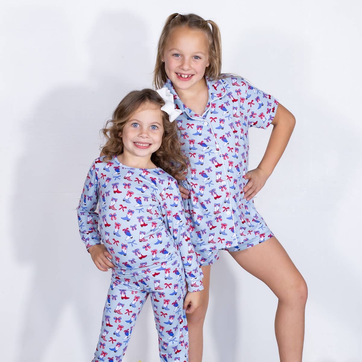 Kid's Boots n' Bows Long Sleeve Pajamas Illusion/Red/White Set of 2 -Asst.