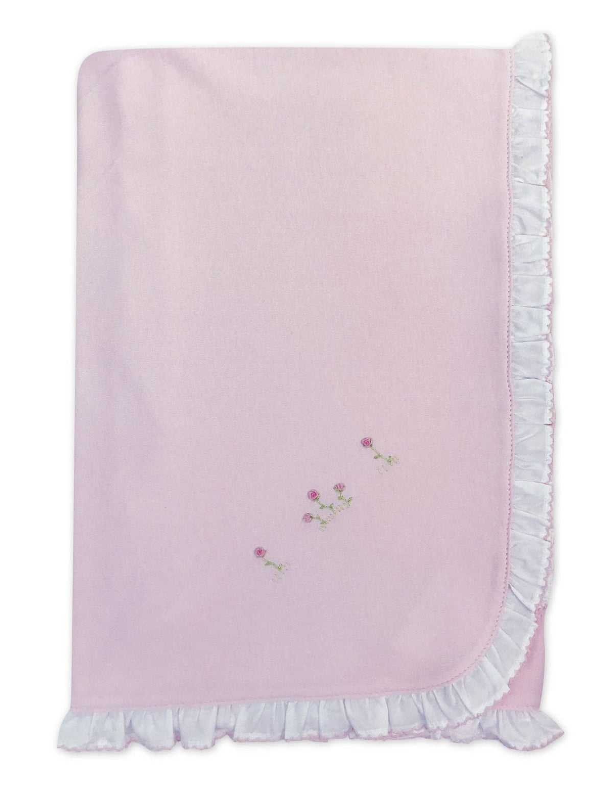 Rose Cluster Pink Pima Cotton Baby Blanket w/ White Ruffles