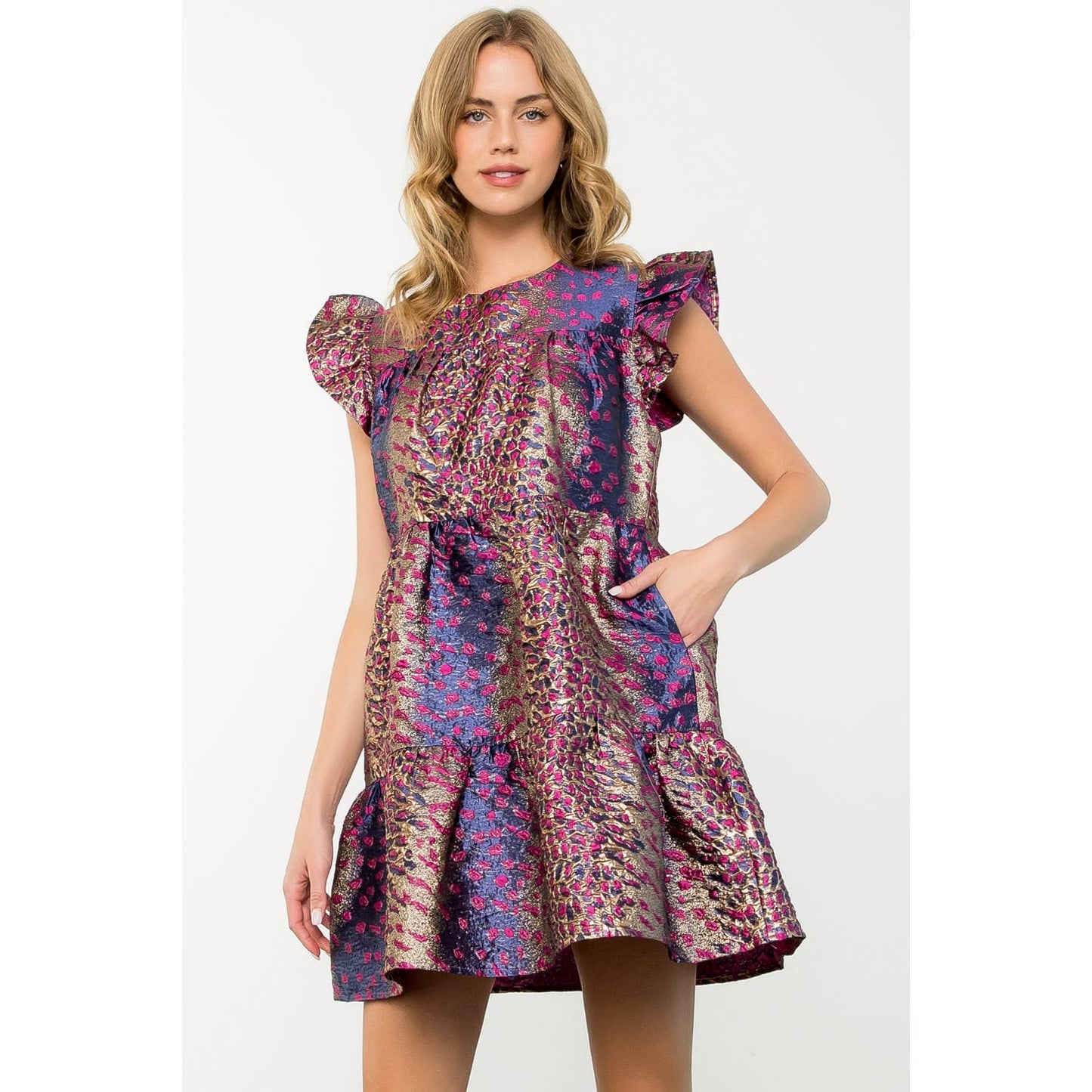 Flutter Sleeve Textured Dress