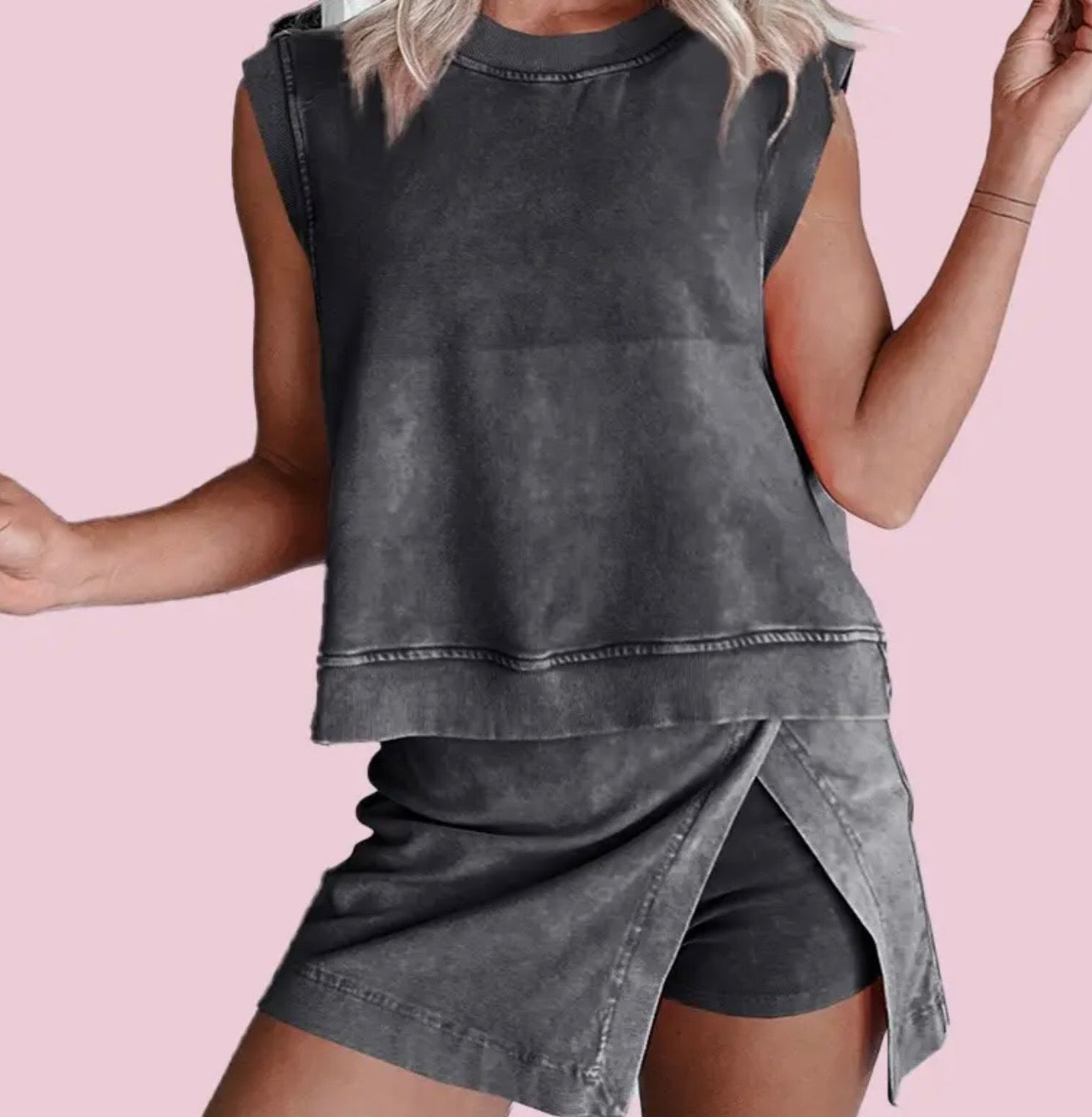 2pc Sleeveless Top with Split Skirt Athletic