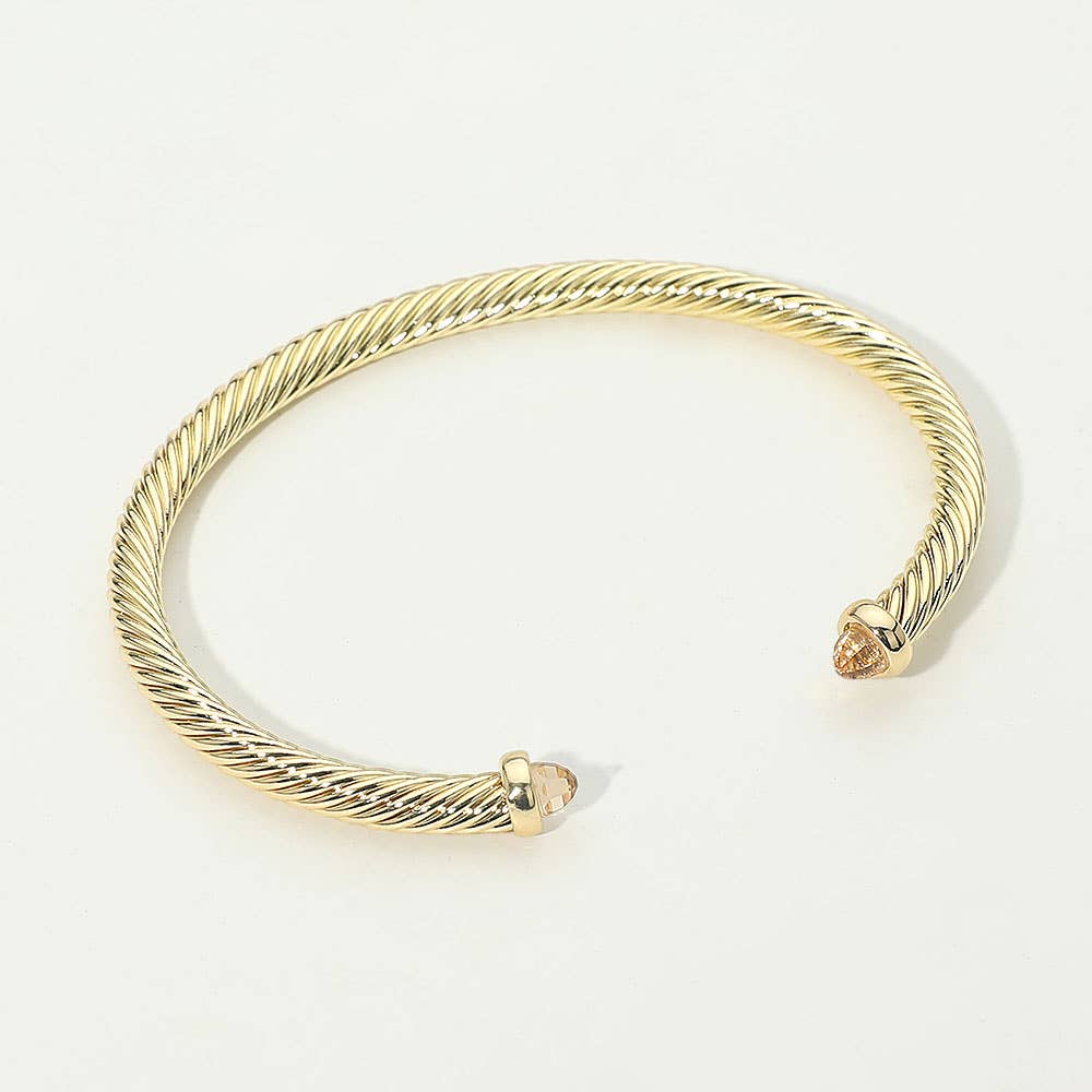 Stone Tip Twisted Cable Cuff Bracelet