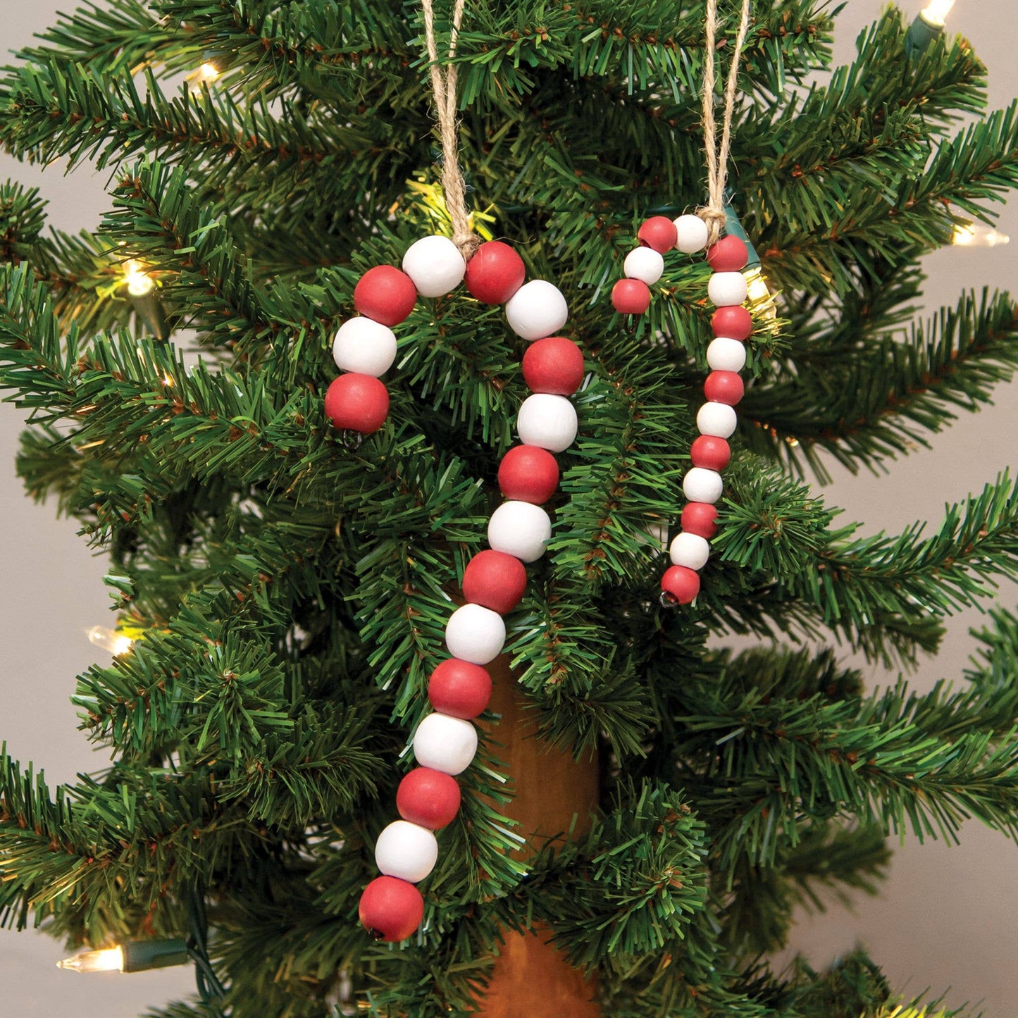 Large Wooden Bead Candy Cane Ornament