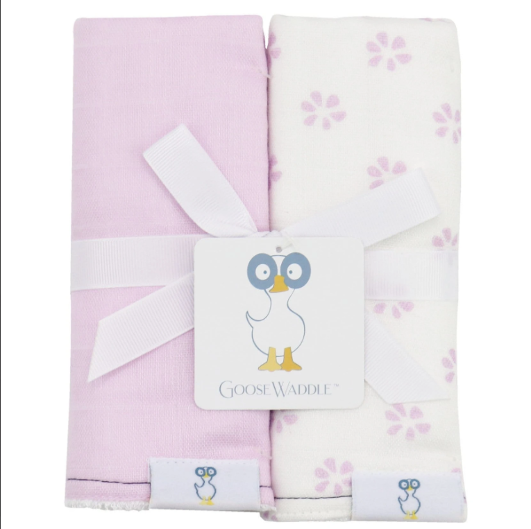 2 PK Muslin & Terry Cloth Burp Cloth Flowers/Purple