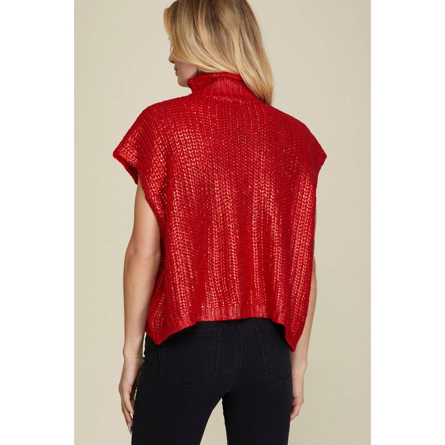 METALLIC FOIL RED SWEATER