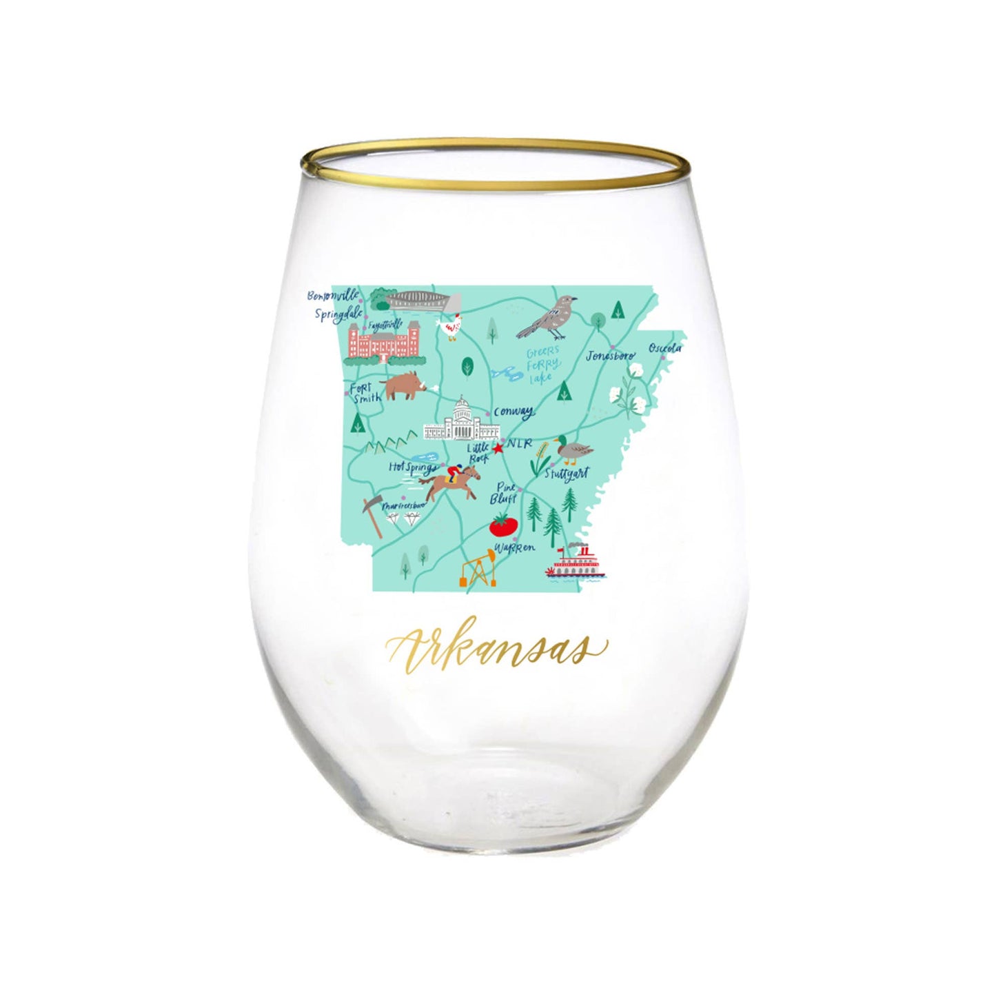 Arkansas Stemless Wine Glass