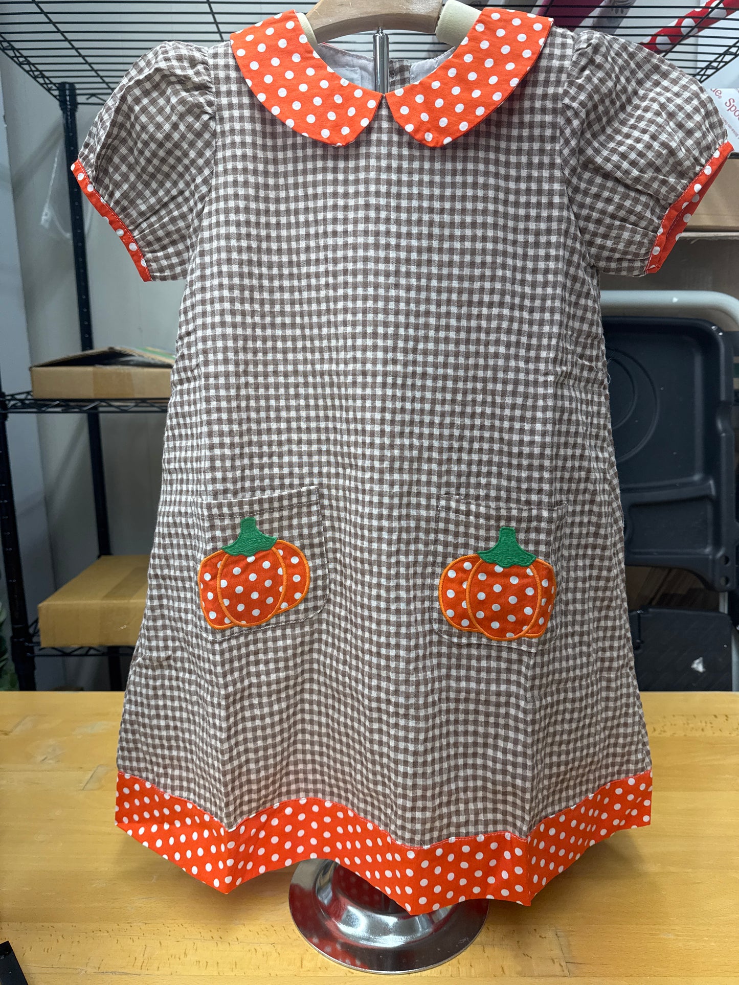 Brown Gingham with Pumpkins Dress
