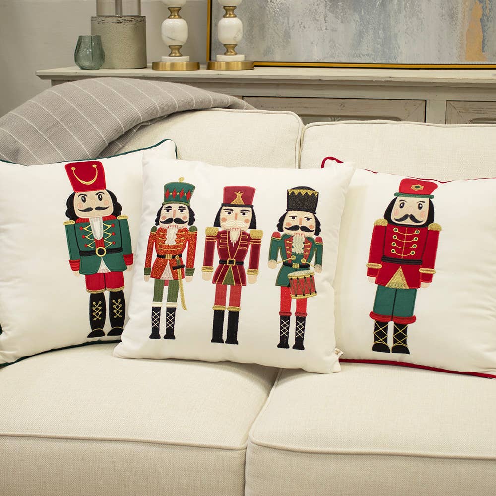 Nutcracker Pillow White/Red/Green 18x18