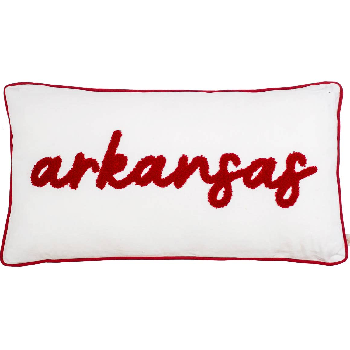 Arkansas Embroidered Lumbar Pillow Soft White/Red 12.5x22.5