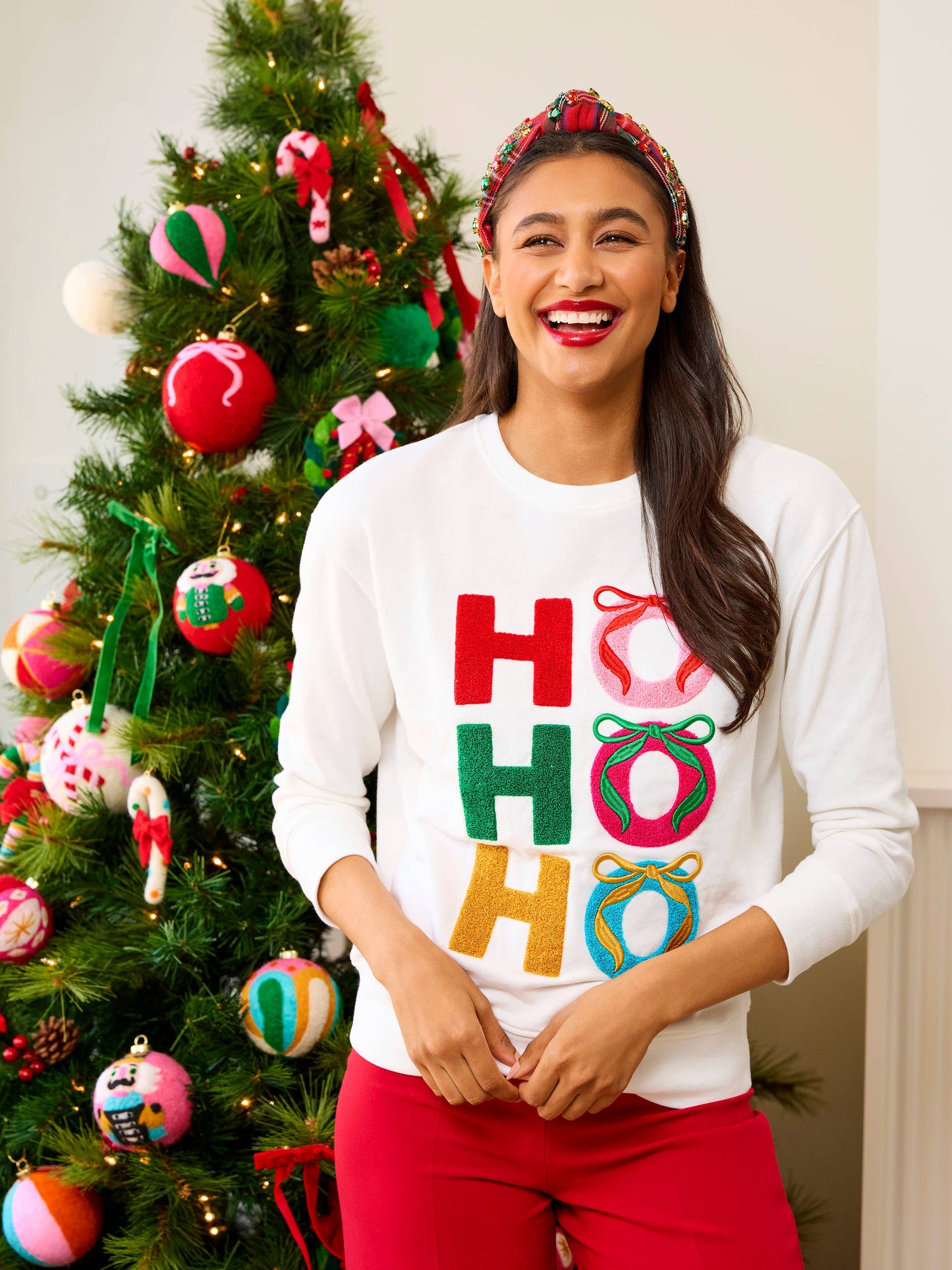 ASST/6 "HO HO HO" BOWS CLASSIC SWEATSHIRTS,IVORY
