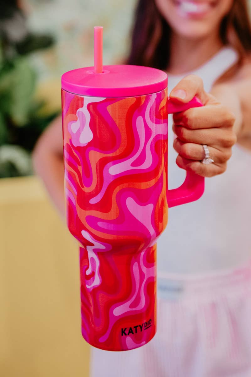 Hot Pink Retro Swirl Stainless Steel Tumbler