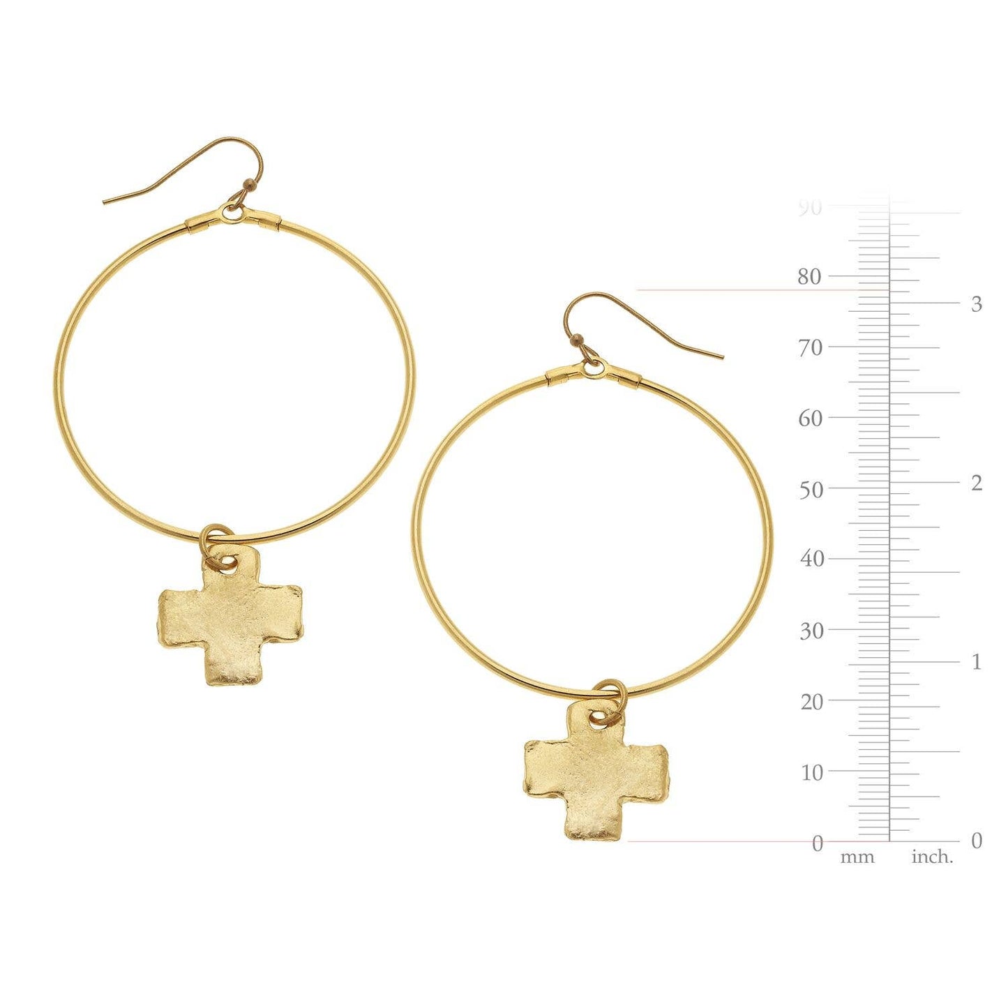 Gold Cross and Round Hoop Earrings