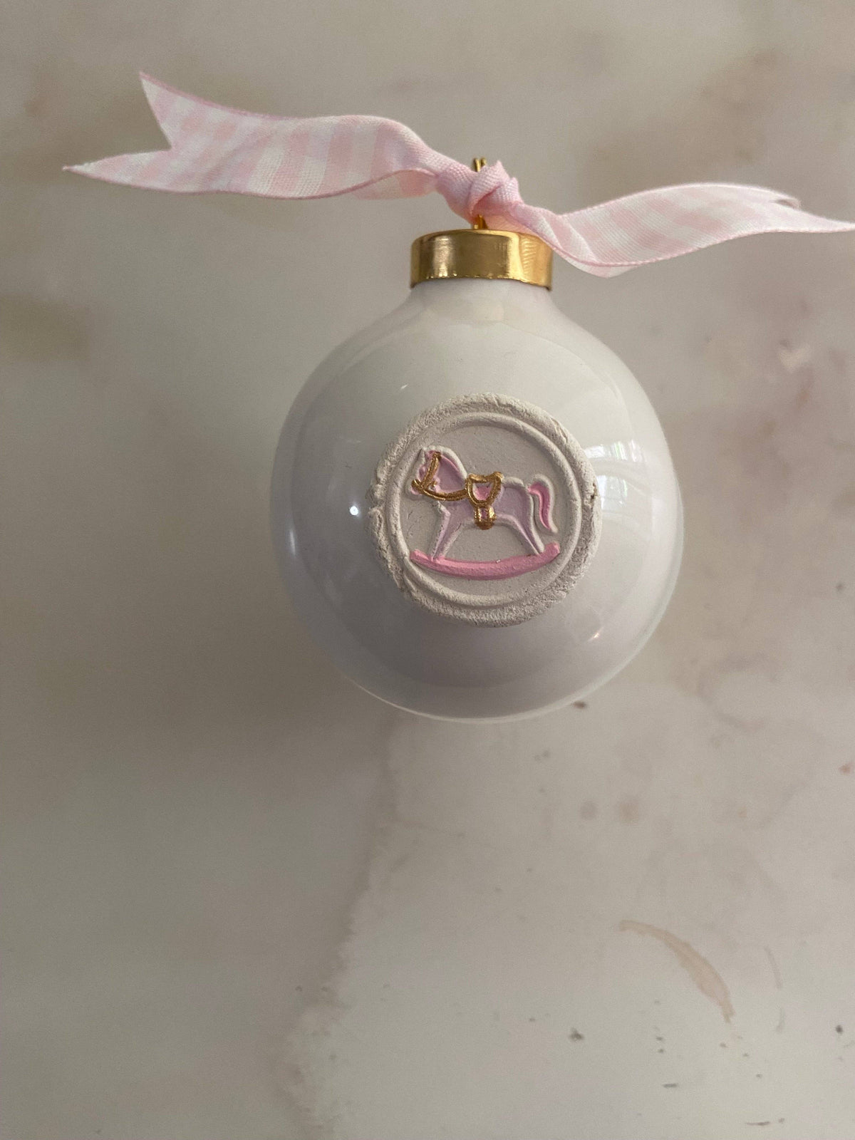 Pink Rocking Horse Intaglio ball ornament