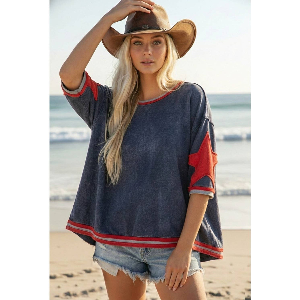 Washed Vintage Cotton Raw Edge Top