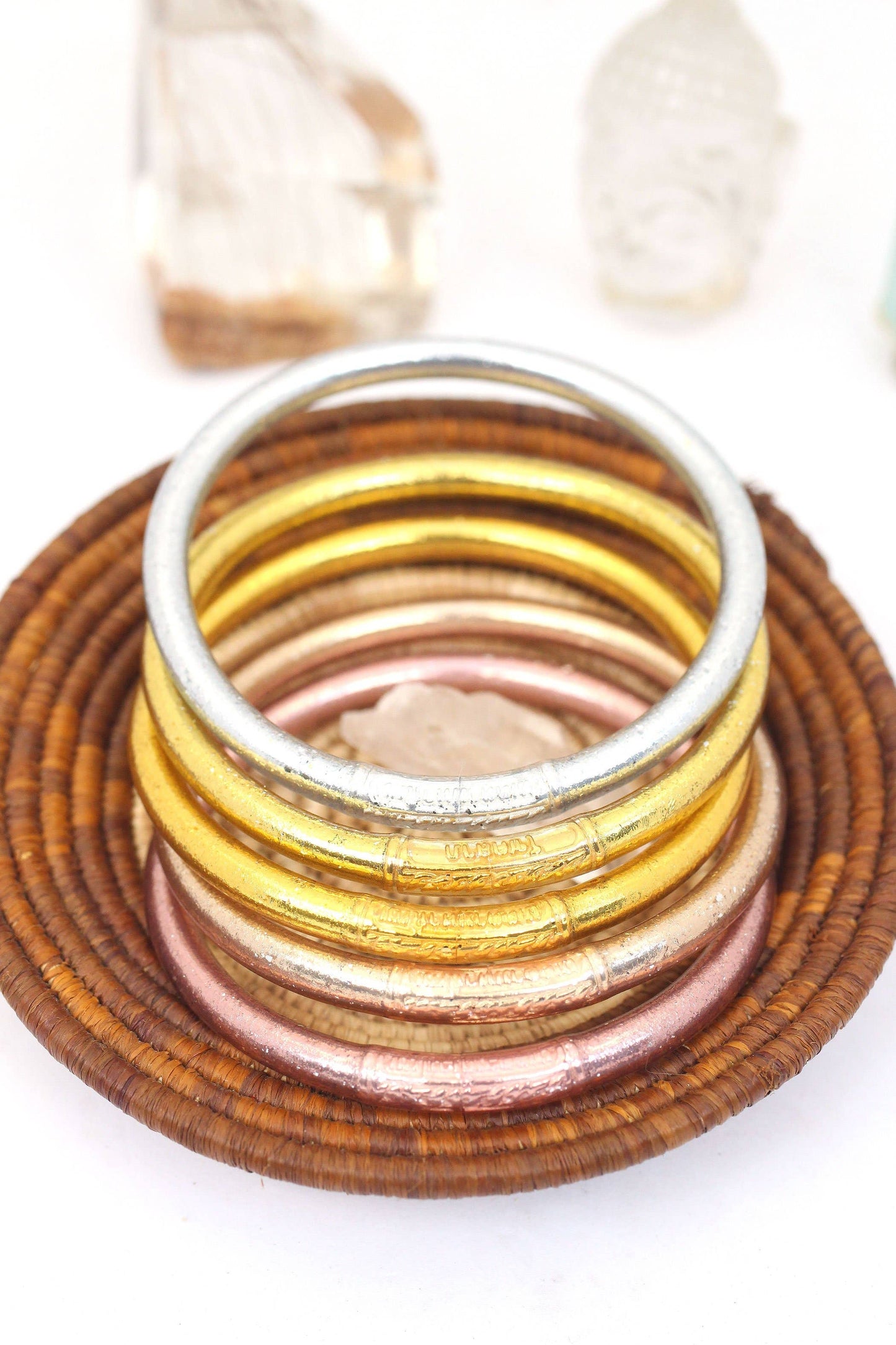 Buddha Bracelets, Mantra Bangle Gold & Metals