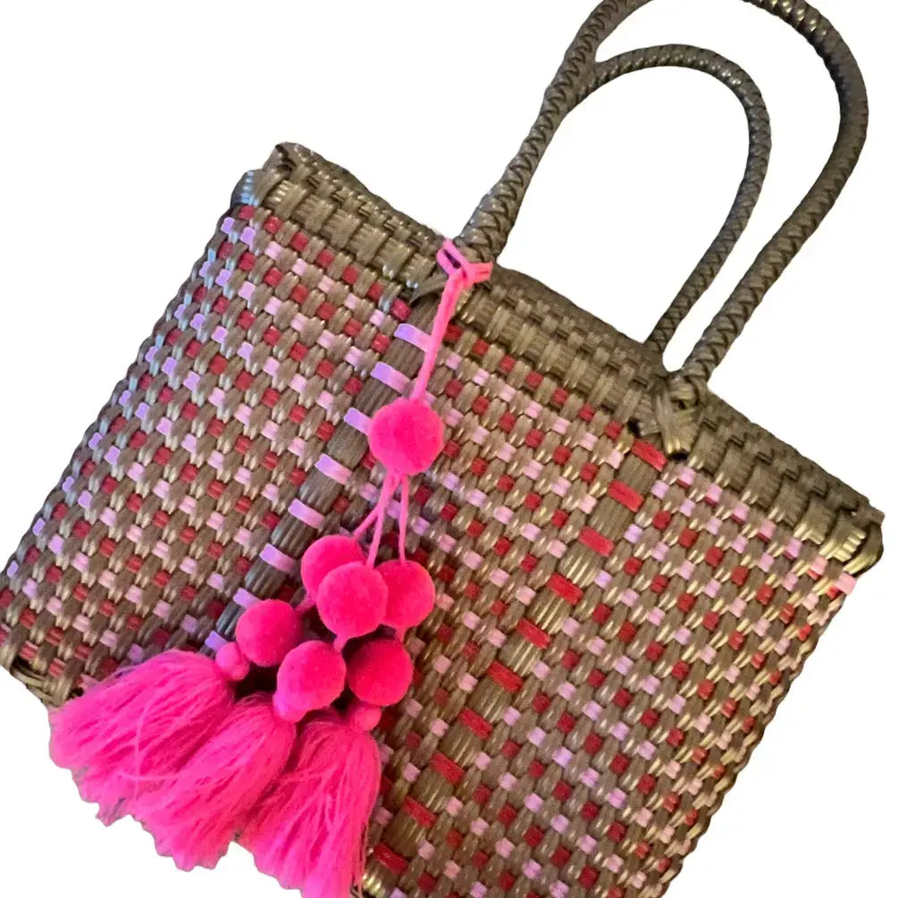 Gold and Pink Handwoven recycled plastic beach Bags