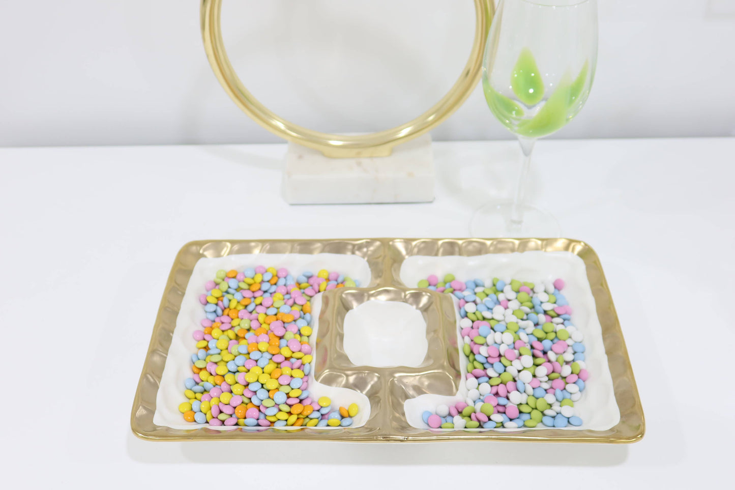White Porcelain Chip and Dip Bowl with Gold Border 12" x 7"
