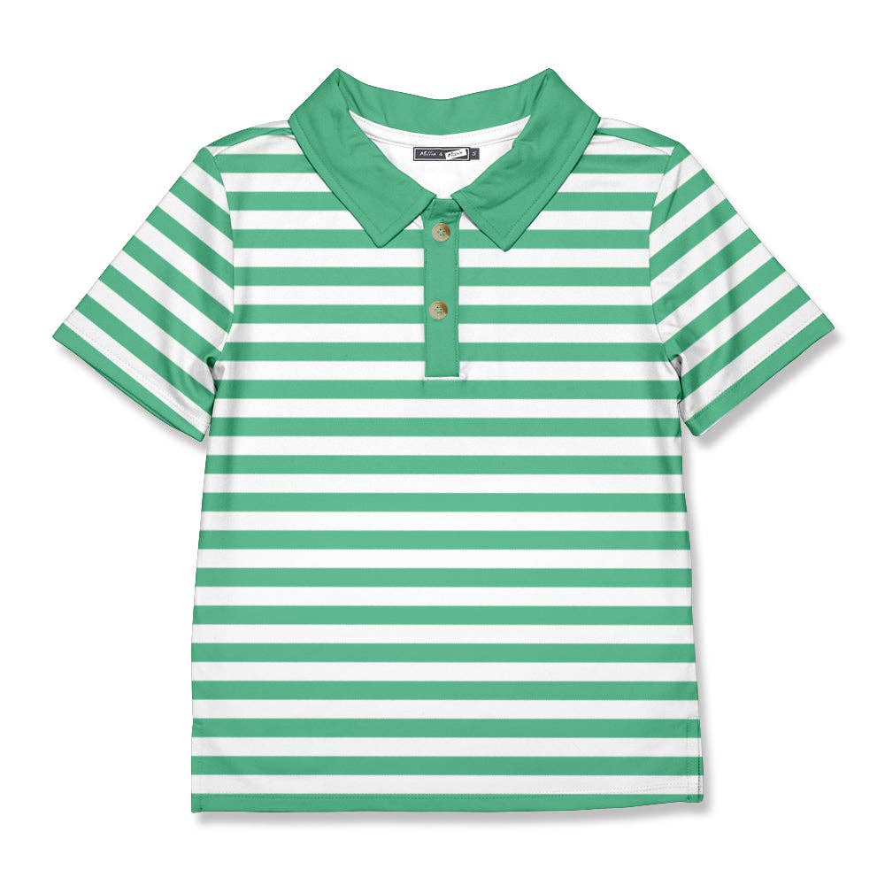 Boys Green & White Stripe Polo