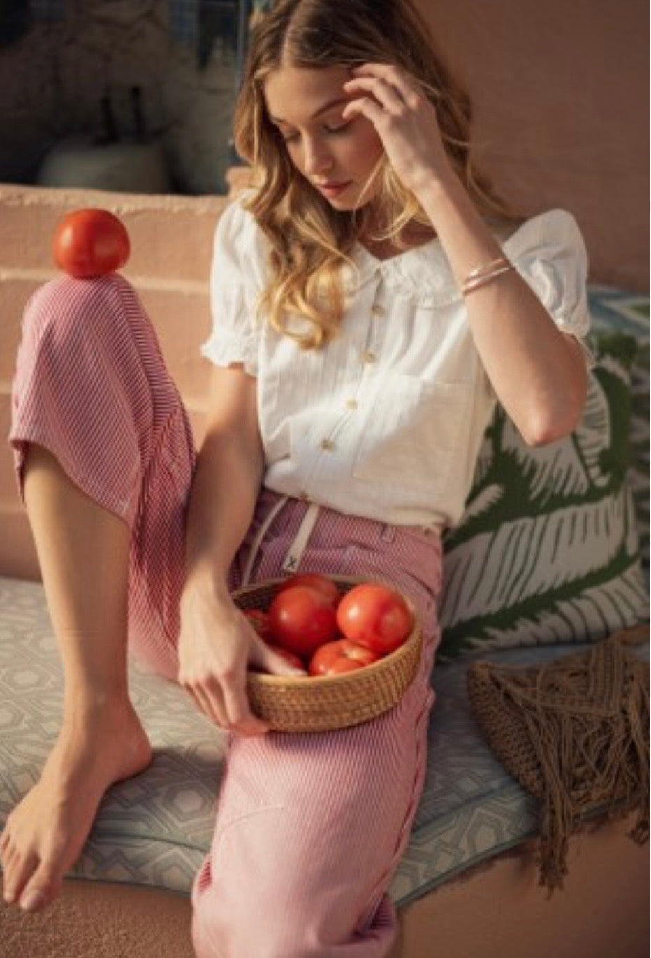 Drawstring Waist Stripe Barrel Pant
