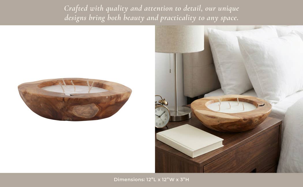 Scented Candle -Vanilla Soy Wax in Brown Teakwood Bowl, 35Oz