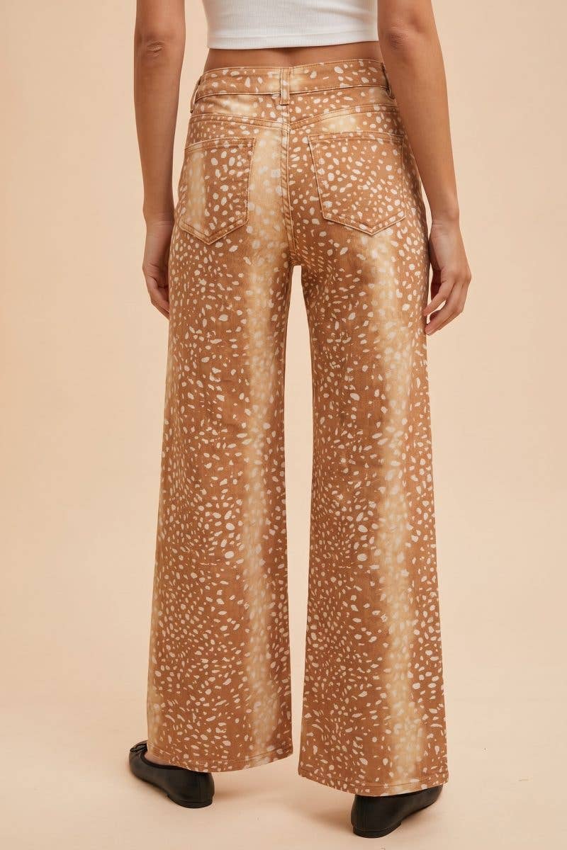 Bambi Printed Comfort Stretch Wide-leg Denim Pants