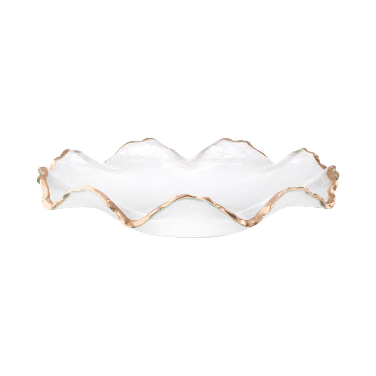 12"D Glass Ruffle Bowl With Gold Edge
