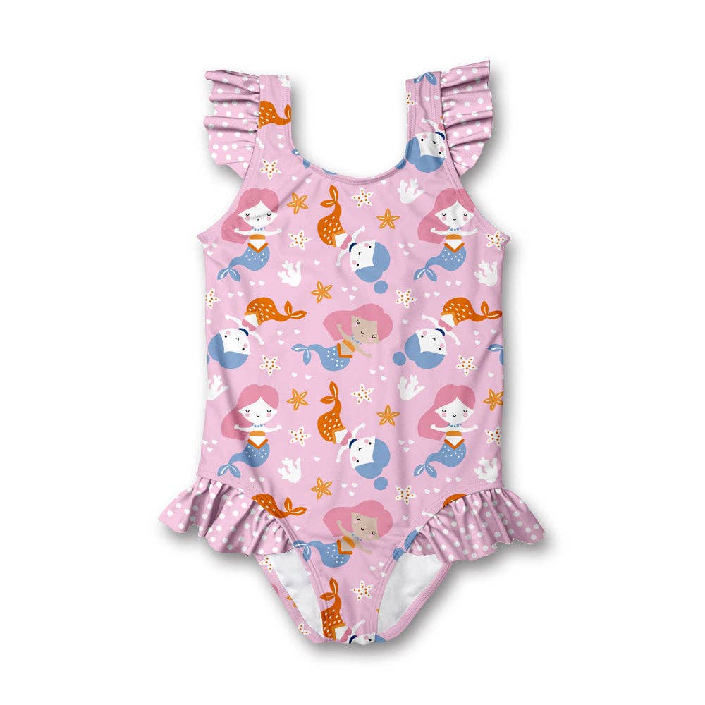 Girls Swim Pink Mermaid Swim Ruffle-Accent One-Piece