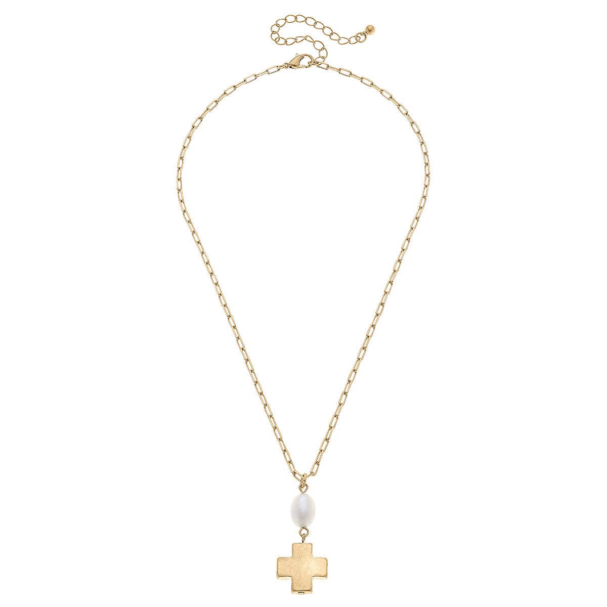 Edith Square Cross Delicate Necklace in Worn Gold