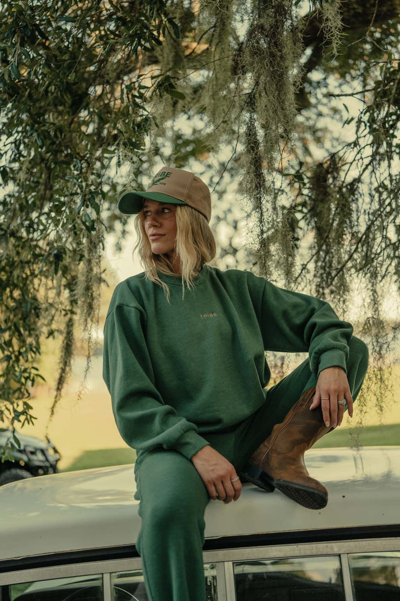 Tribe Kelley Coastal Countryside Butter Crew-Pine Green