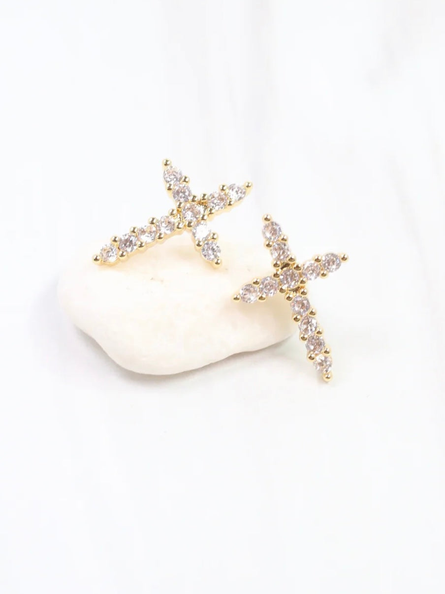 Florence CZ Cross Earring Gold