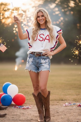 USA Ruffle Sleeve Sweater
