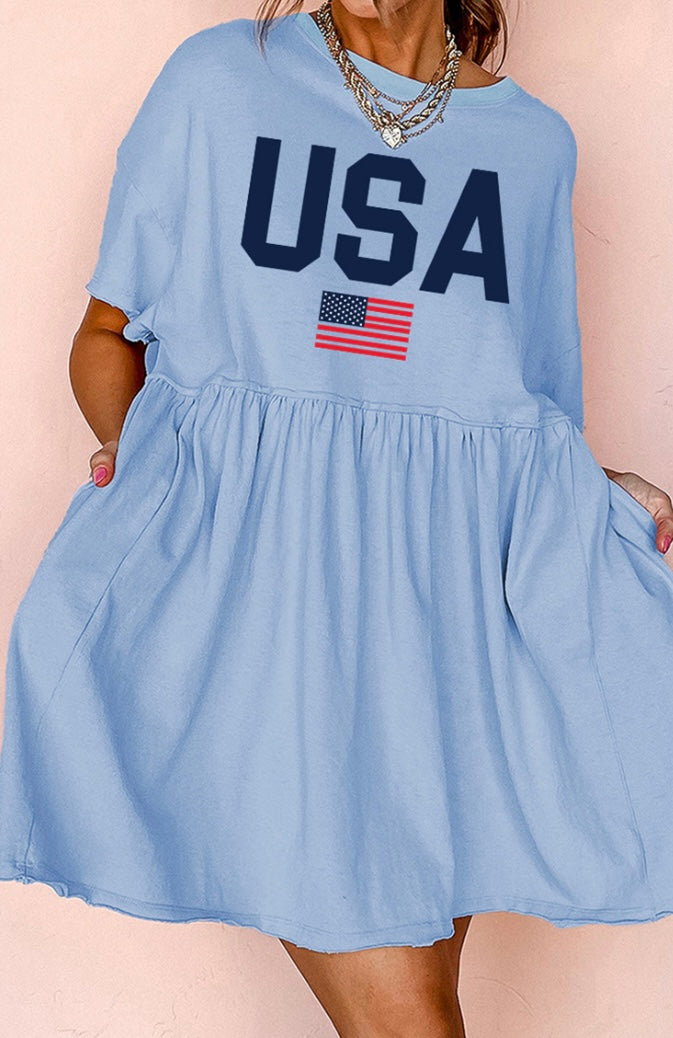 Sky Blue USA Flag Dress  The Golden Nest LLC