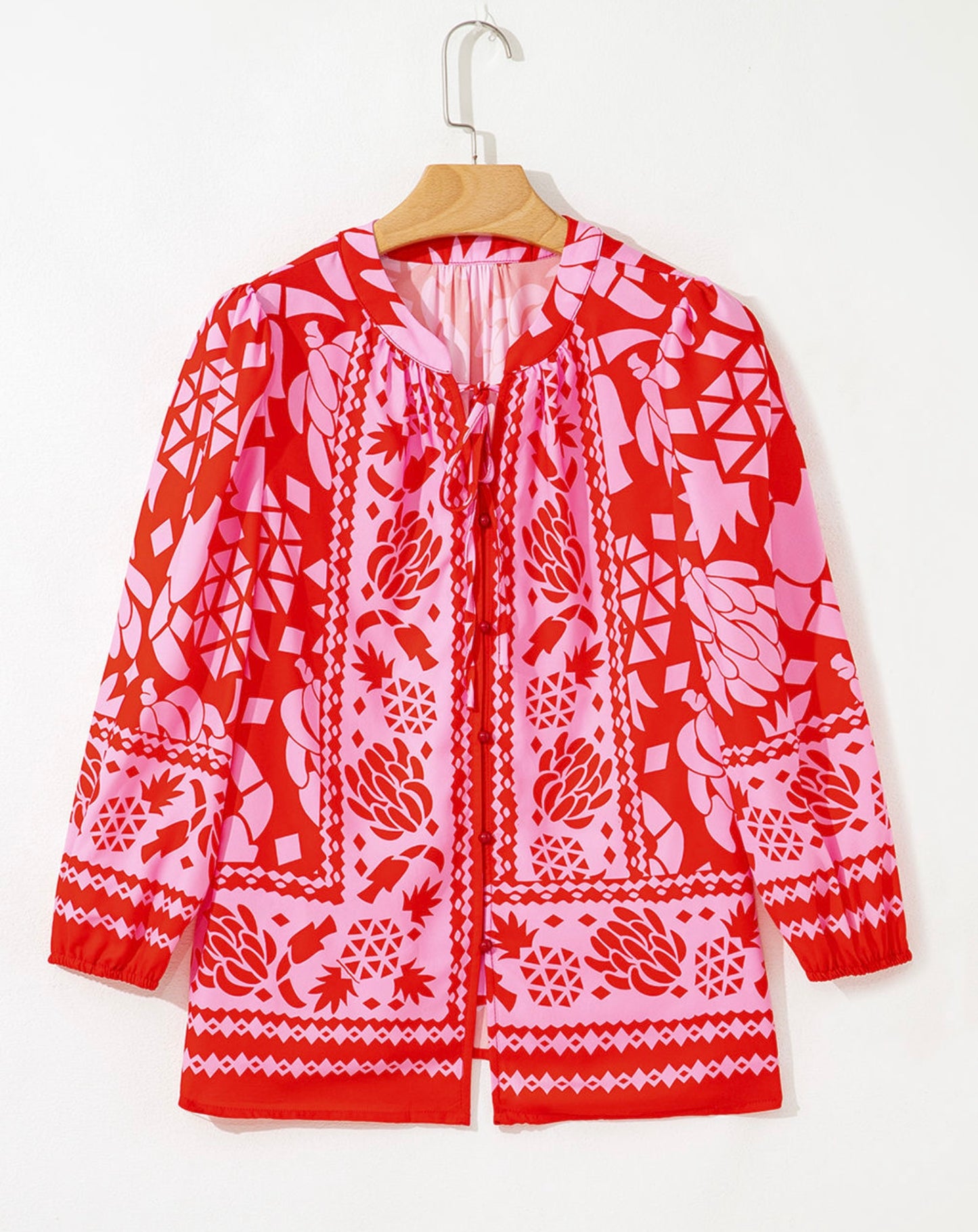 Pink & Red Print Long Sleeve Top