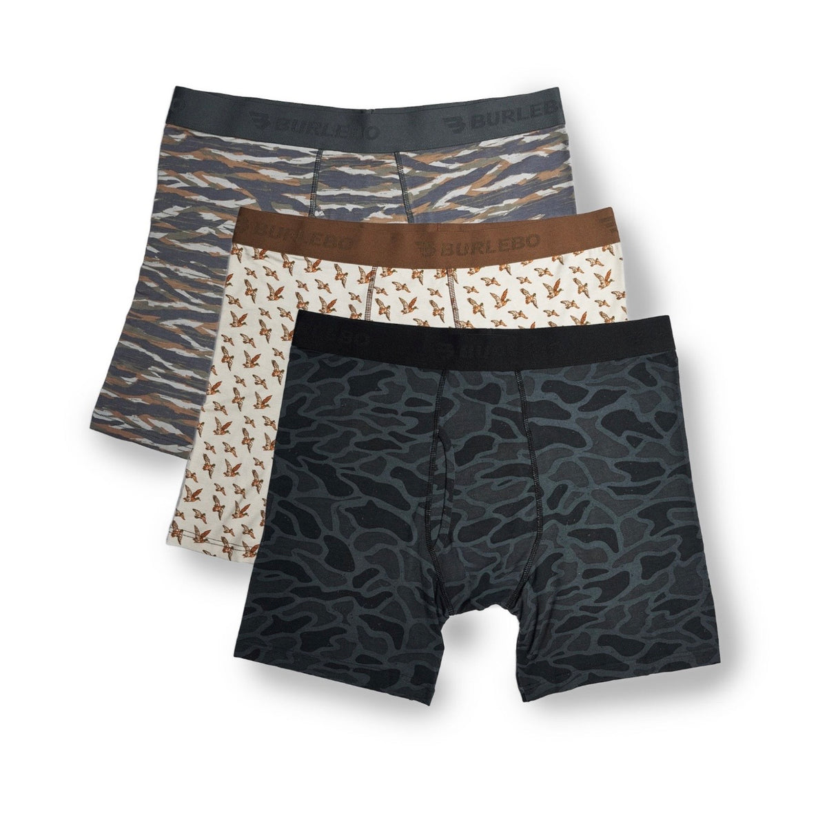 Boxer Briefs-Black Camo, Mallard Flying & Tiger Stripe