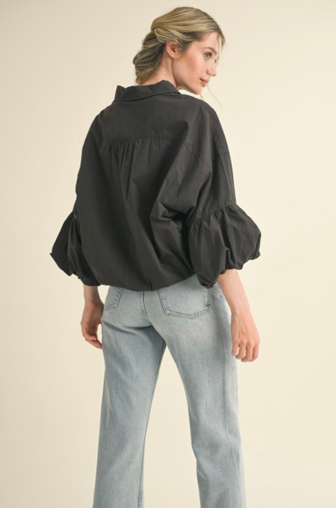 Button Down Bubble Sleeve Top