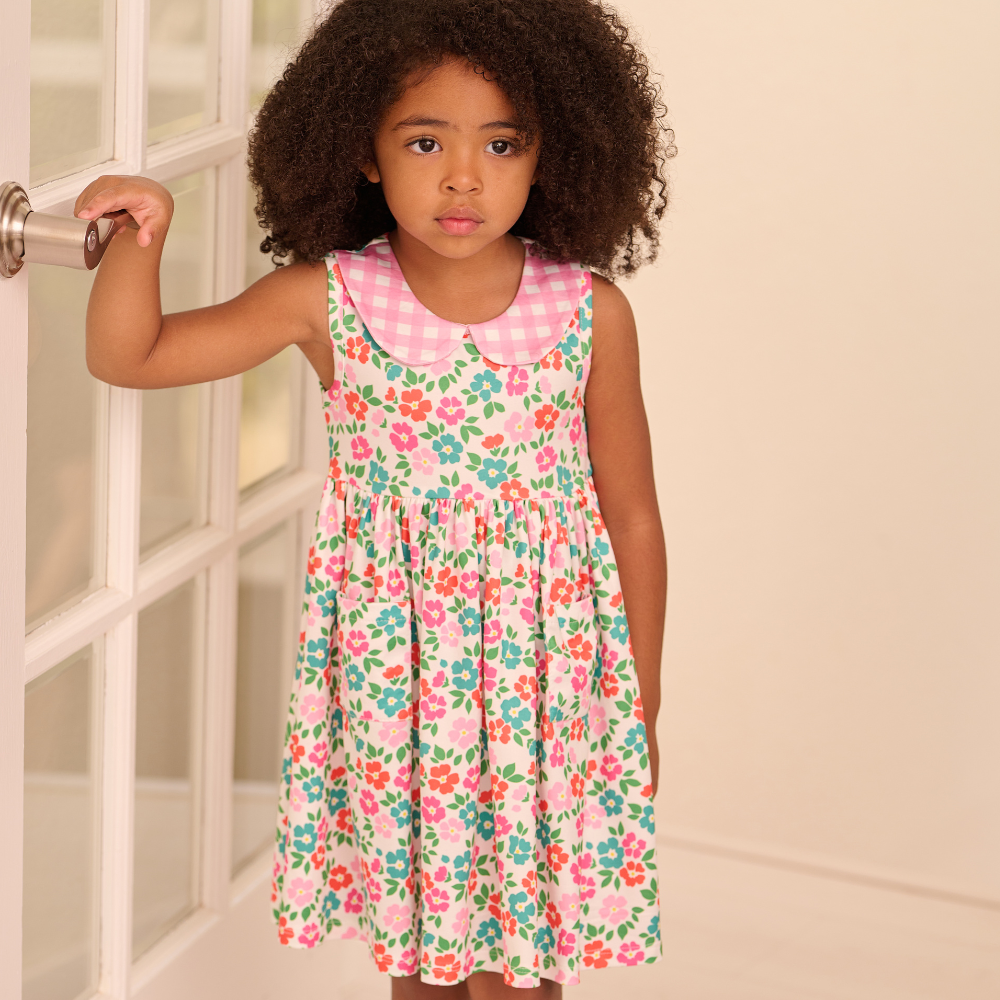 Girls Spring Summer Twirl Dress - Rainbow Ditsy Floral