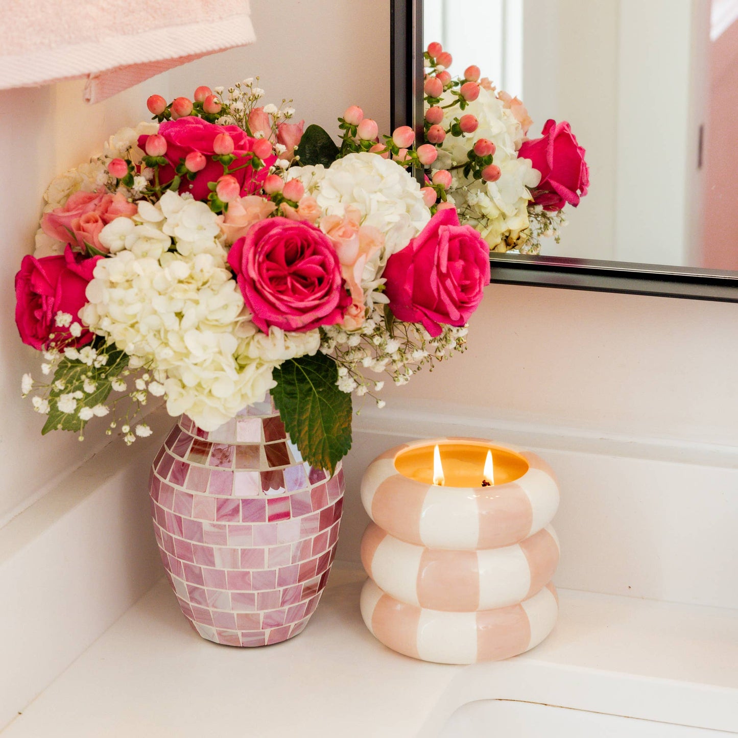 Sweet Grace Collection Candle #74 | Striped Pink Candle