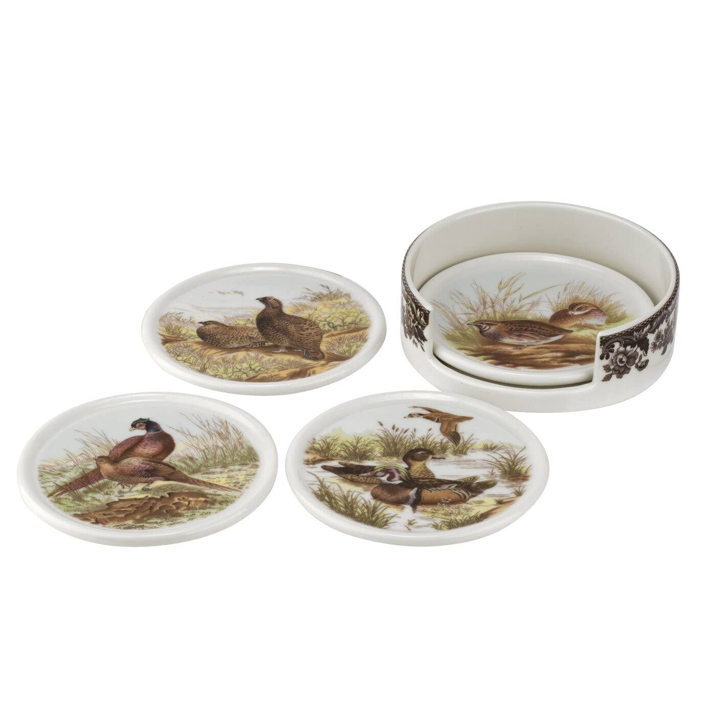 Spode Woodland 4 Piece Ceramic Coasters with Holder