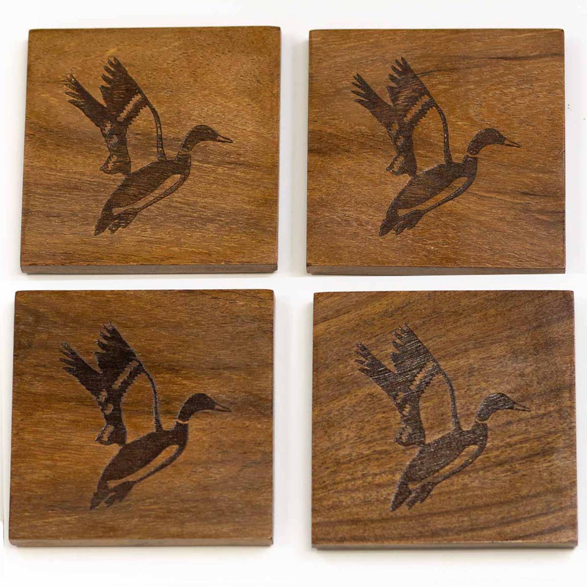 Duck Etched Wood Coasters Natural 4x4
