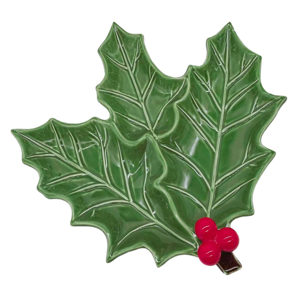 Holly Sprig Shaped Ceramic Serving Platter