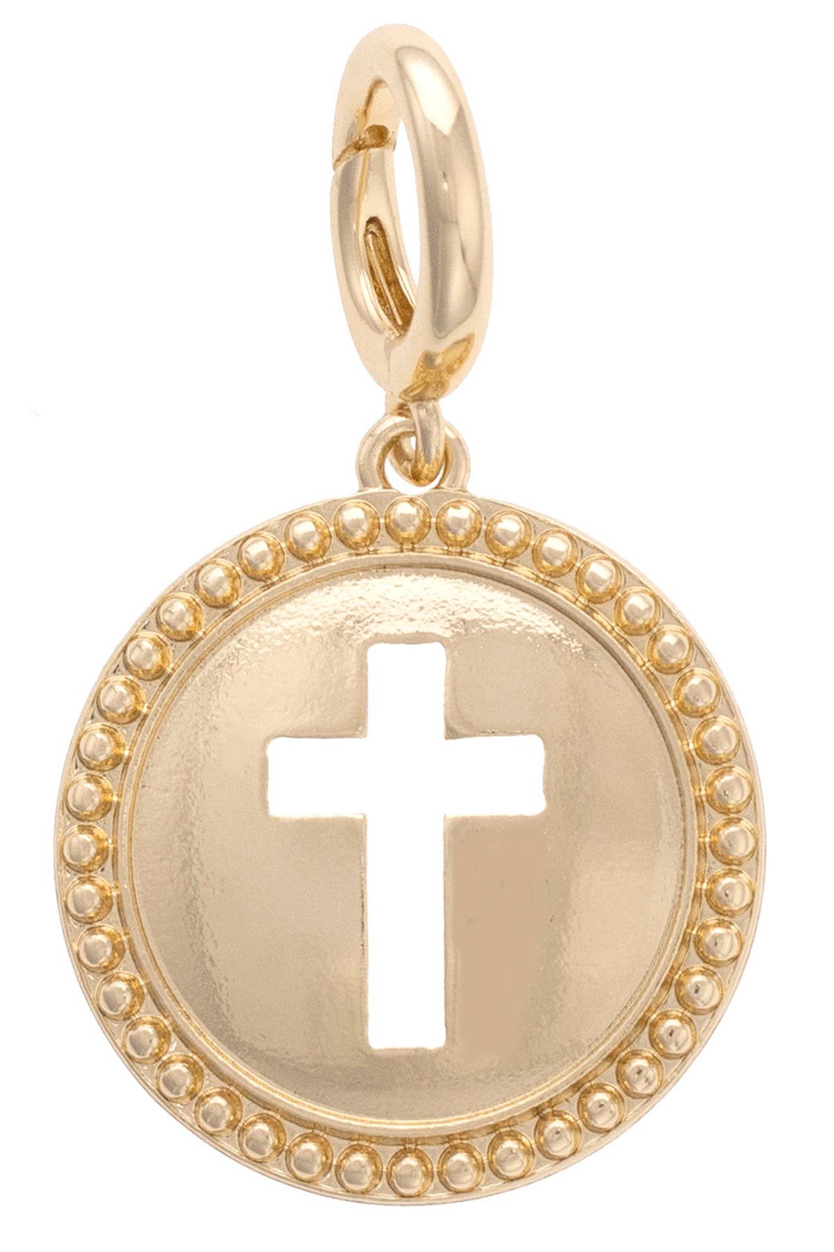 Cross Coin Pendant Charm in Shiny Gold