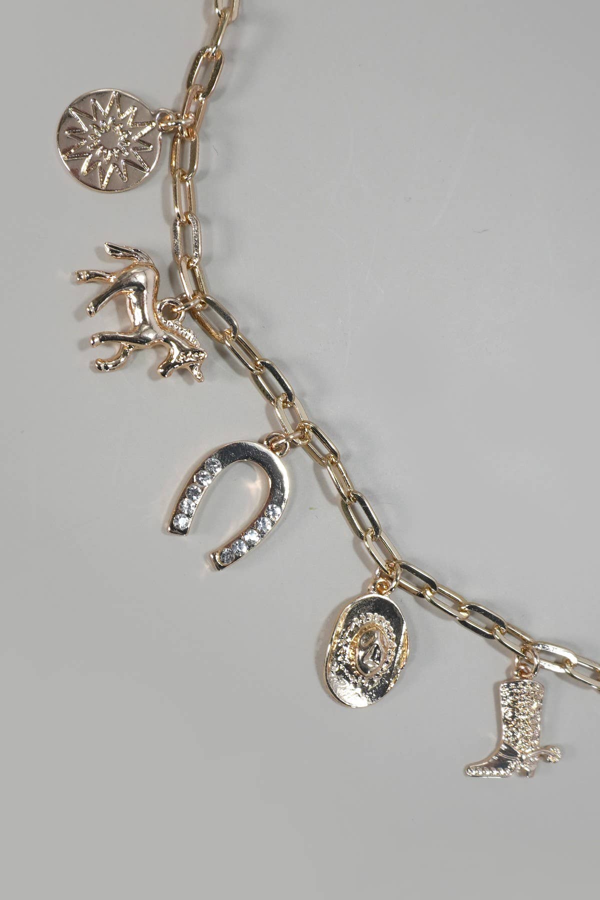 CHARM NECKLACE-WESTERN HORSESHOE BOOT HAT STAR