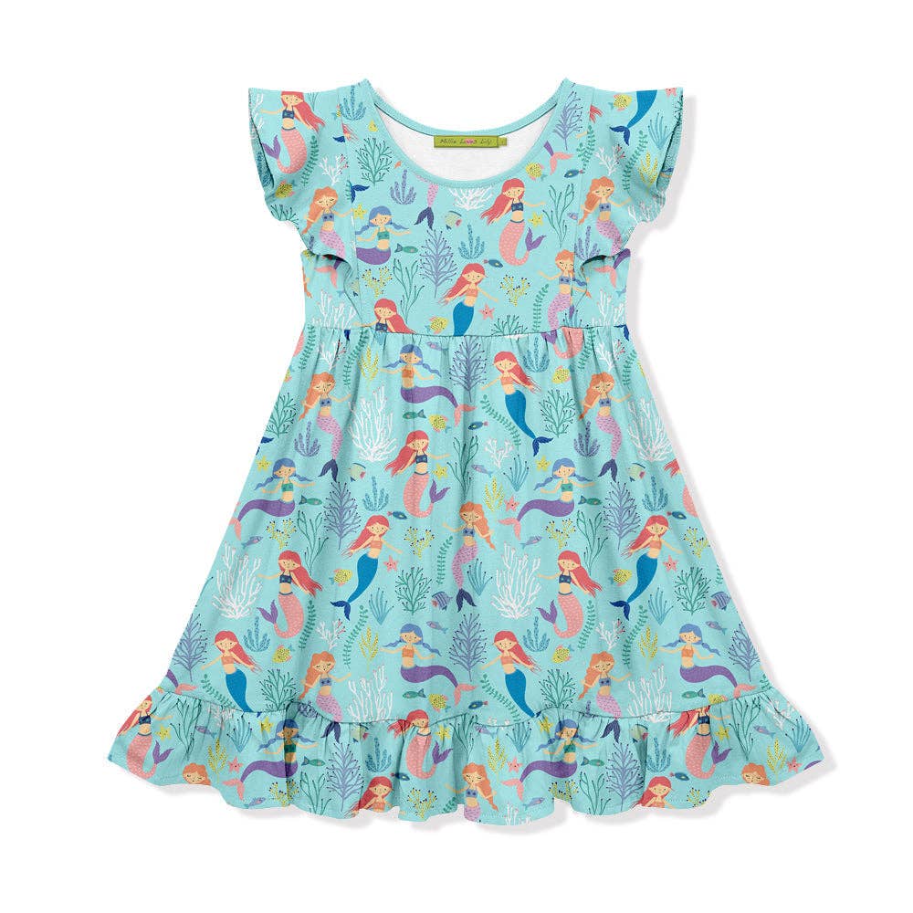 Girls Mint Mermaid Angel-Sleeve Dress