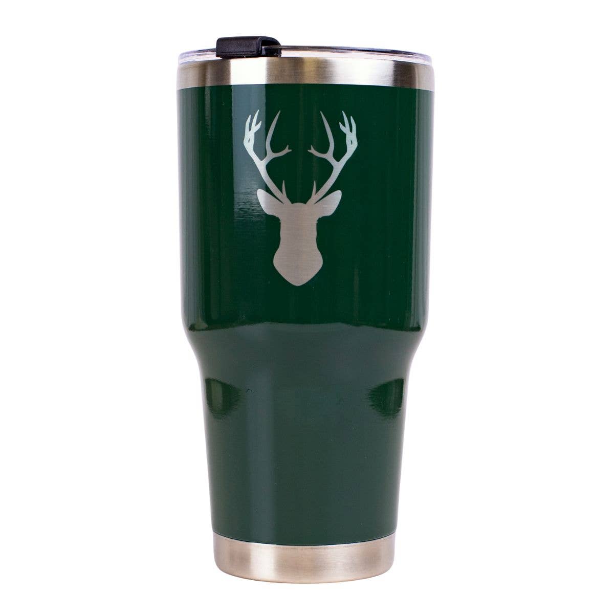 Deer Etched Tumbler Dark Green/Silver 30oz.